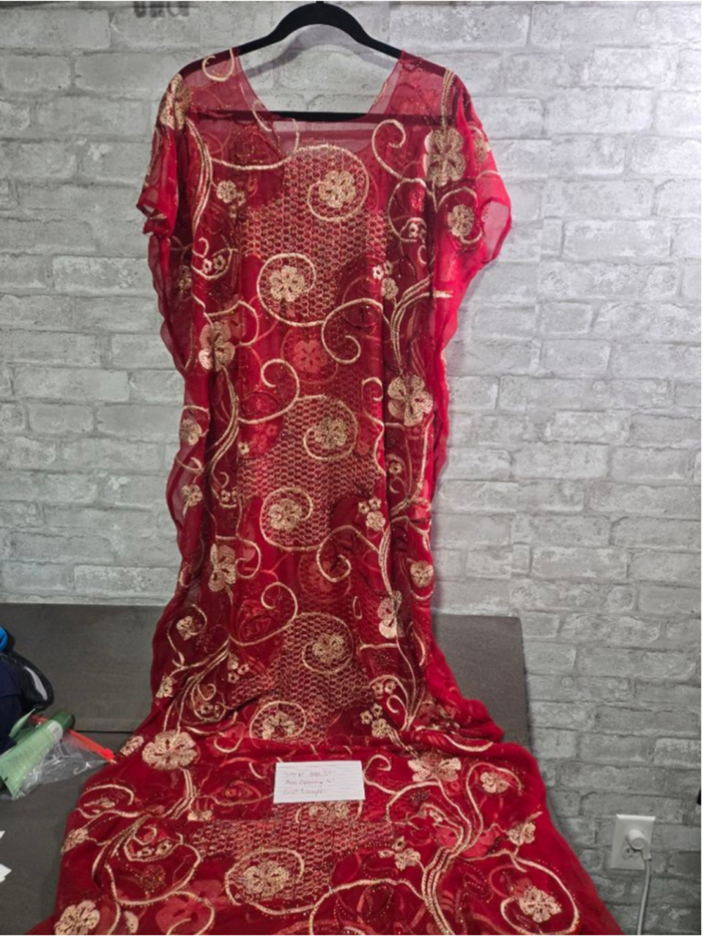Red Gold Embroidered Kaftan or Cover Up completely sheer - Picture 9 of 9